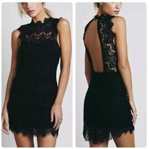 Free People Daydream Black lace open back dress